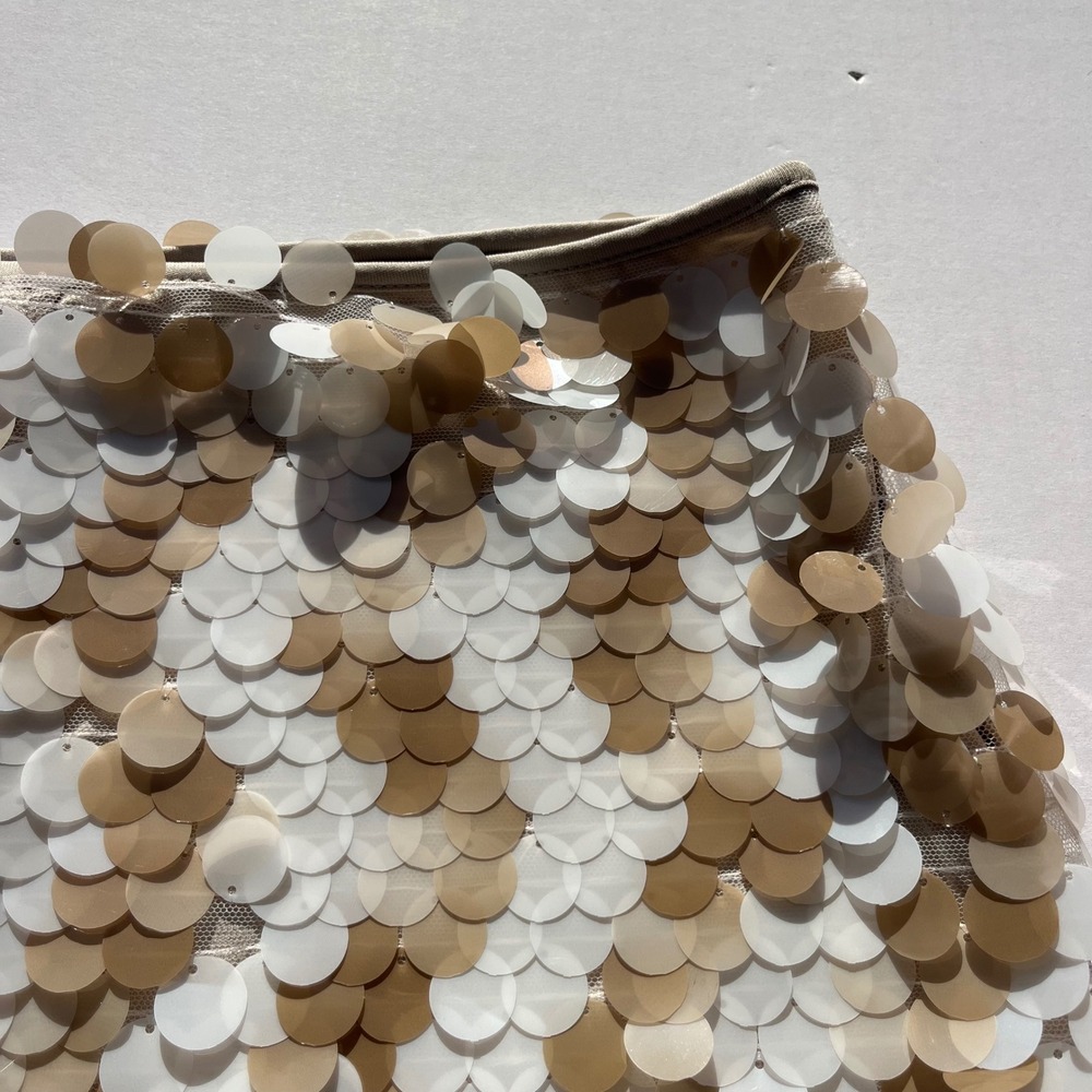 Sincerely Jules Womens L Cream Tan Sequin Paillette Side Zip Mini Skirt NEW Boho - Picture 12 of 15